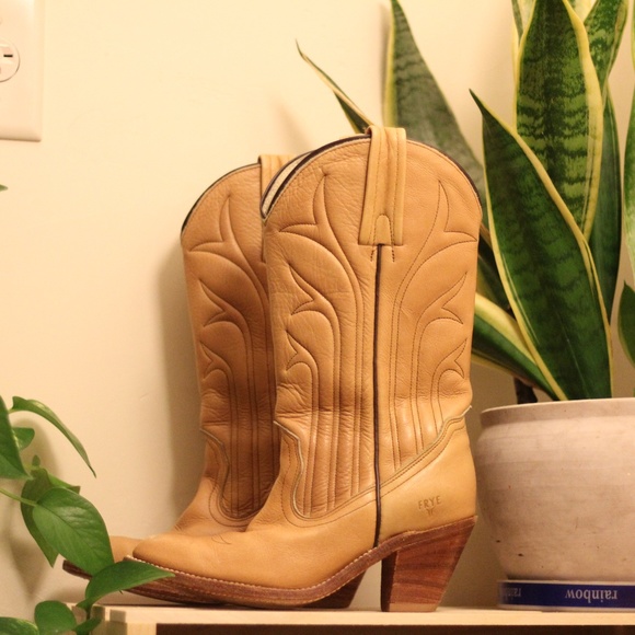 Frye Shoes - *HP* Frye High-Heeled Tan Tall Cowgirl Boots-6